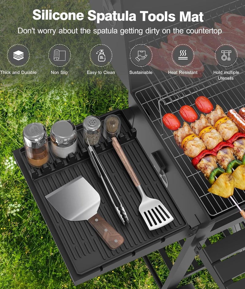 Uozuke Silicone Griddle Tools Mat for Blackstone - Large Silicone Spatula Mat with Drip Pad - Griddle Mats BBQ Grill Accessories - Side Shelf Mats Grill Pad for Blackstone Griddles Accessories(Black) - Image 2
